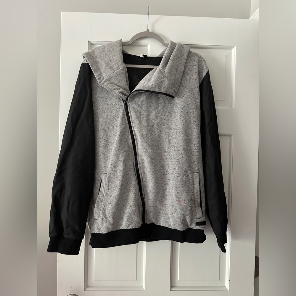 Civil Society Asymmetric Zip Up Long Sleeve Sweatshirt Jacket With Hood